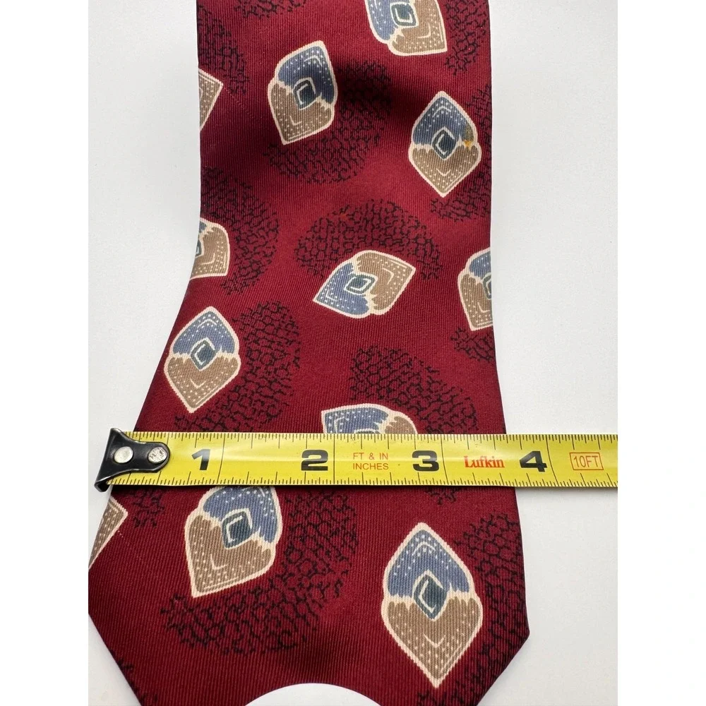 Vintage Savile Row Maroon Geometric Silk Tie - 100% Italian Silk, Made in USA